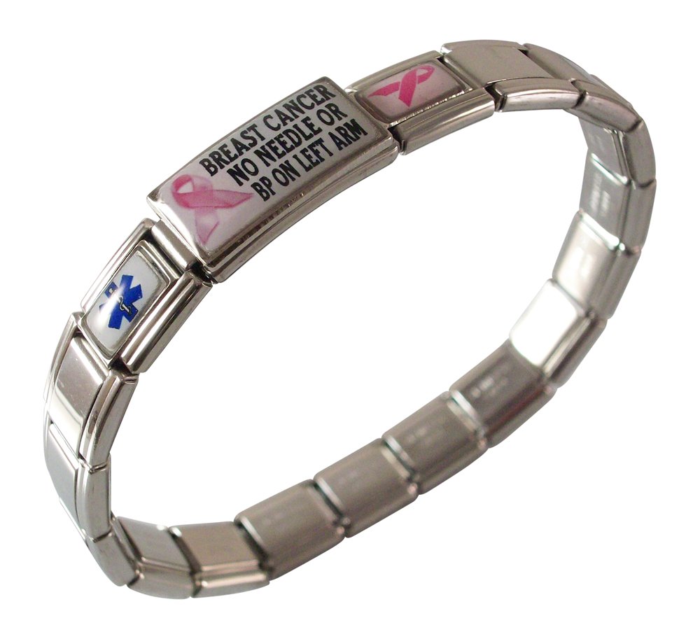 Gadow JewelryBreast Cancer Medical Alert ID Bracelet for Women No Needle or  Blood Pressure on LEFT Arm Italian Charm Style Stretchable Adjustable Pink