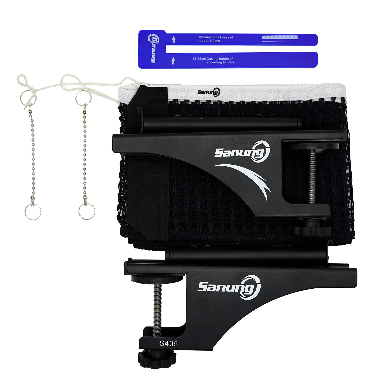 Sanung S405 - Juego de red y postes de tenis de mesa, plegable, profesional, de alta resistencia, con tornillo de sujeción con base estable para mesa estándar, fácil de transportar