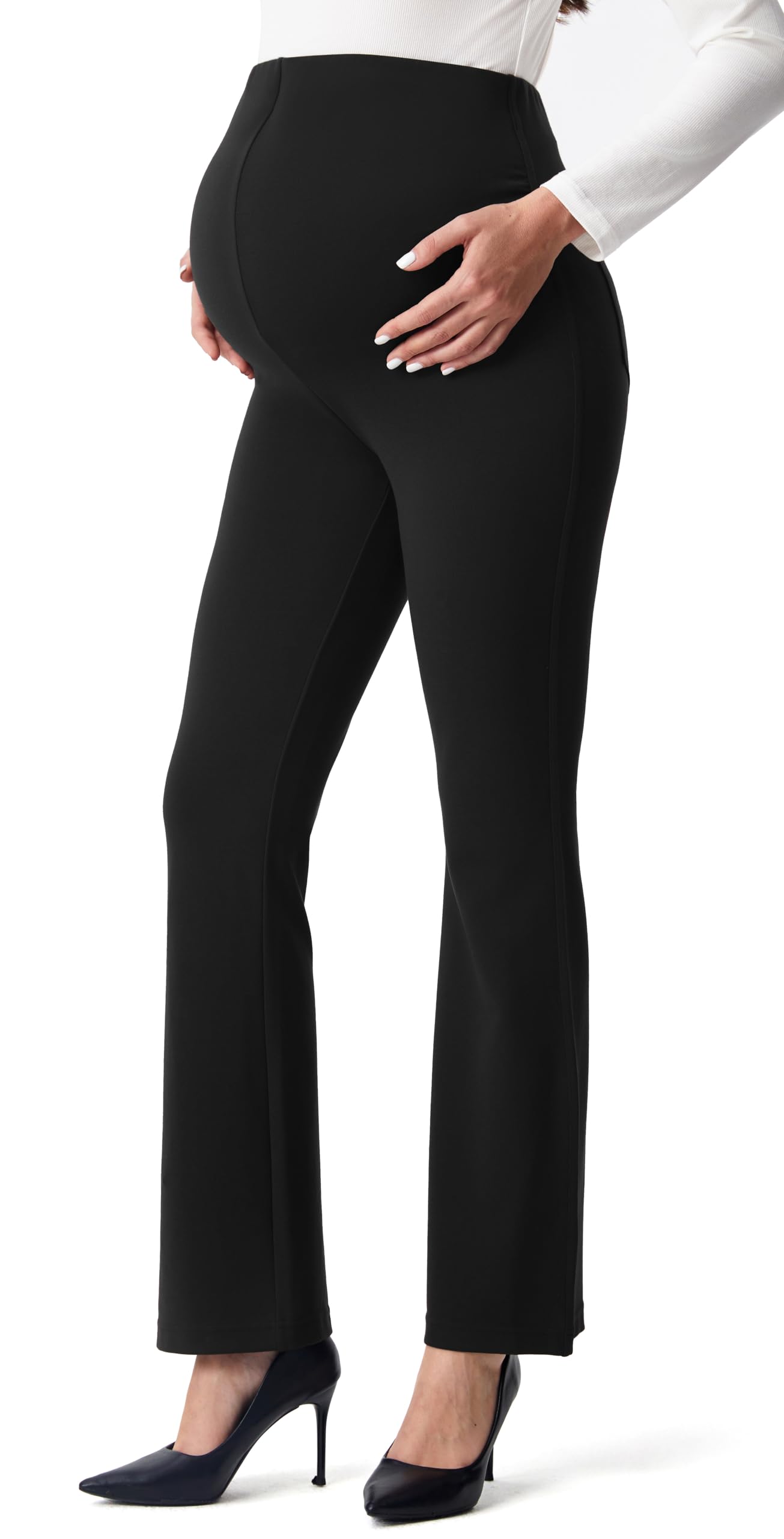 AFITNE Women’s Flare Maternity Pants for Work Over The Belly with Pockets 29”/ 31” Soft Bootcut Pregnancy Casual Dress Pants