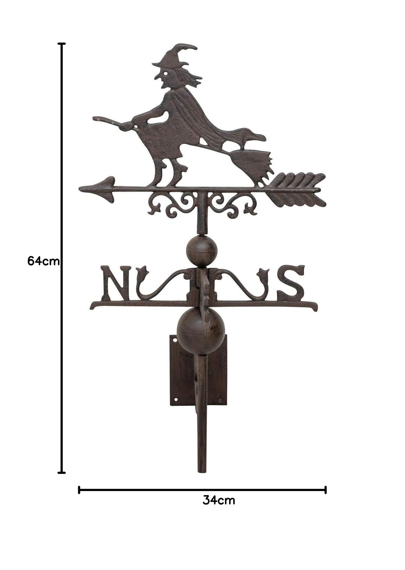 aubaho Nostalgie Wand Wetterhahn Hexe Garten Dekoration Windrad Eisen Wetterfahne braun