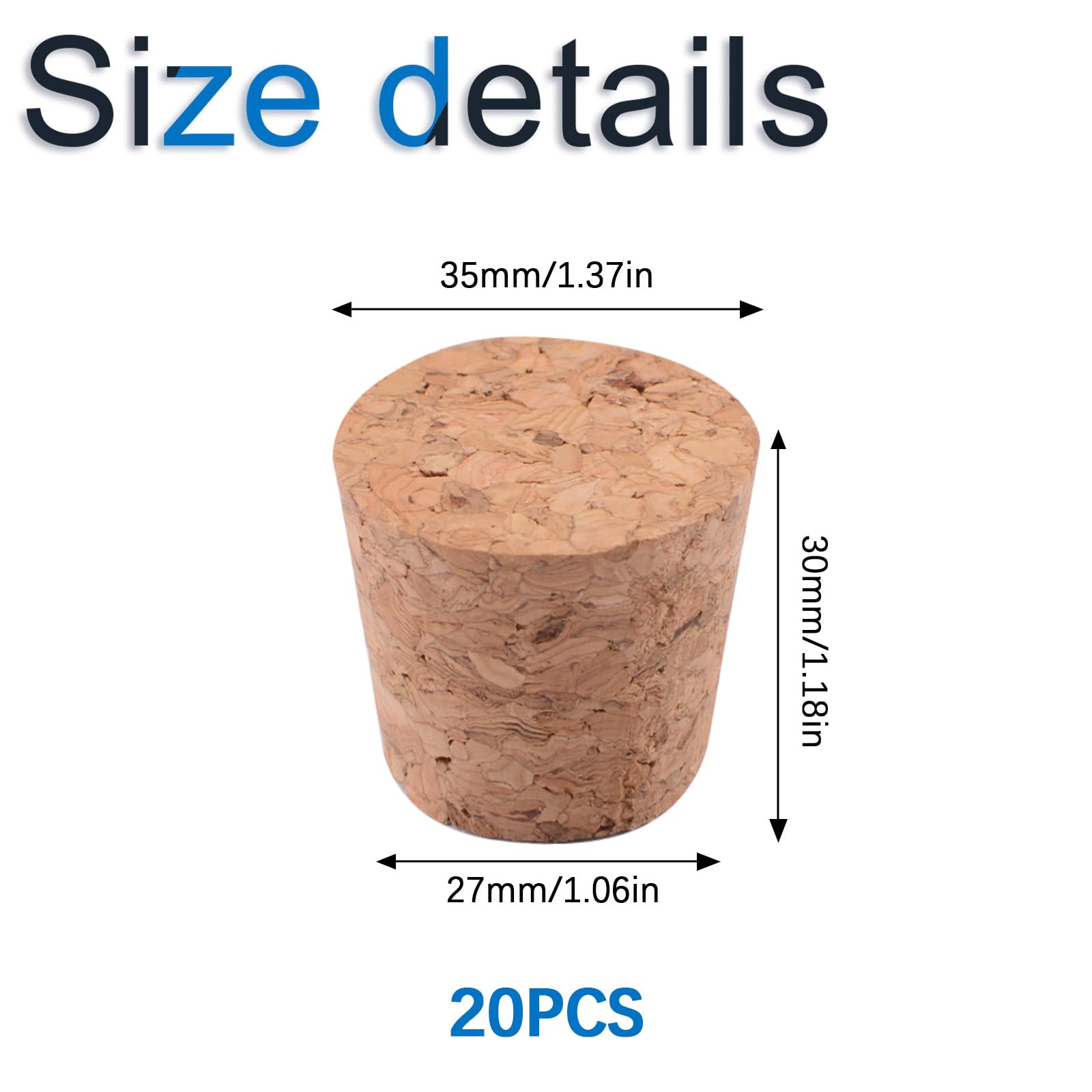 INCREWAY Corchos de madera blanda naturales, 20 piezas, tapones cónicos de corcho, tapones de vidrio grandes y pequeños para botellas de vino y cerveza — view 2