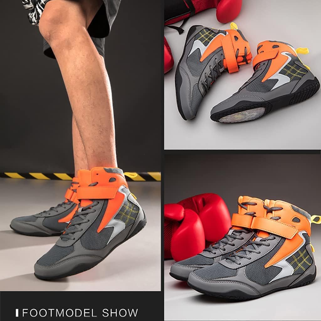 Boxing Shoes Wrestling Shoes,Boxing Shoes,High Traction Combat Sports Shoes,Wrestling Boots,Breathable Kickboxing Shoes,Gym Squat Shoes-Gray Orange||41EU