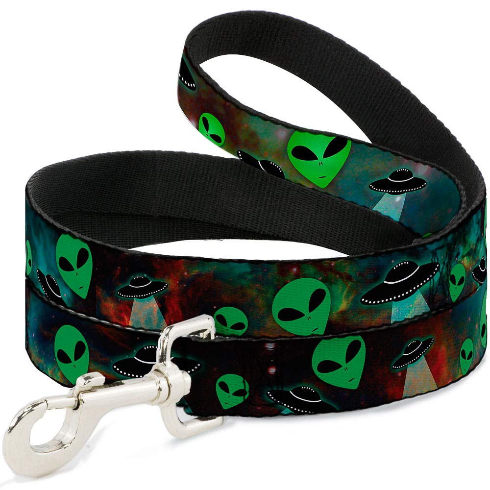 Dog Leash Aliens UFOs Galaxy Green Black White 4 Feet Long 1.5 Inch Wide