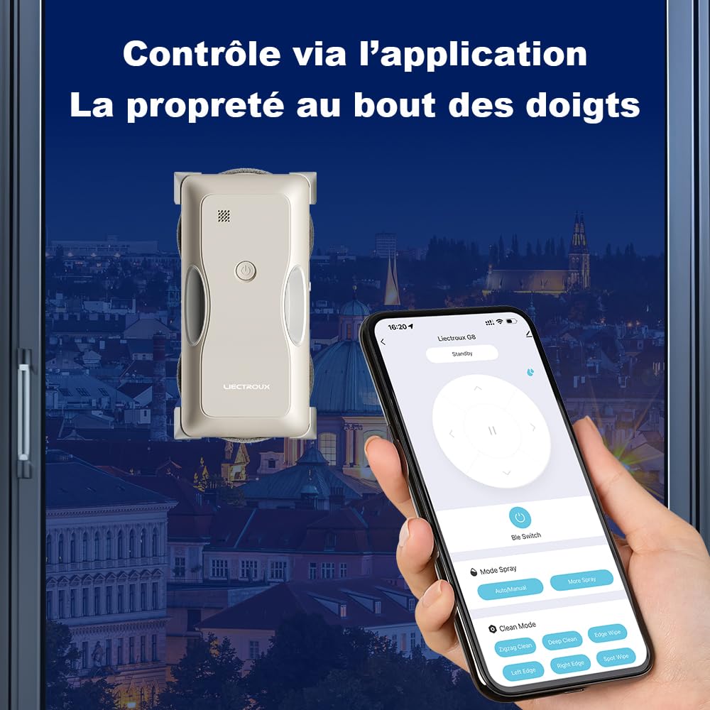 LIECTROUX G8 Lavavetri Robot Ad Alta Velocità, Spray Acqua Bidirezionale, Pulitore Finestre Ultrasottile Lavavetri Elettrico, Lavaggio A Secco e Bagnato