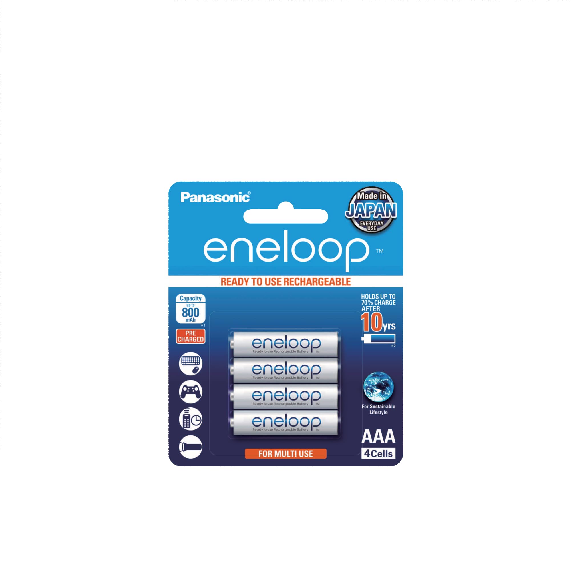 Eneloop Aaa 800Mah Rechargeable Batteries, Pack Of 4, Bk-4Mcce4Bt2