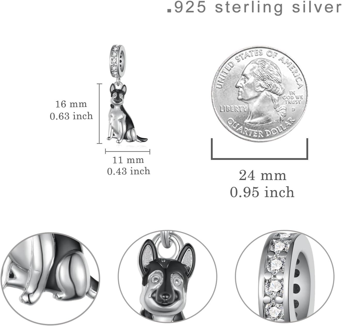 German shepherd Gifts 925 Sterling Silver German shepherd Charms Dog Jewelry Gifts for Women