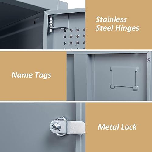 Miniatura 6 de SISESOL Armario de almacenamiento de metal con puertas y estantes, armarios metálicos con 6 puertas, armario de almacenamiento pequeño con cerradura