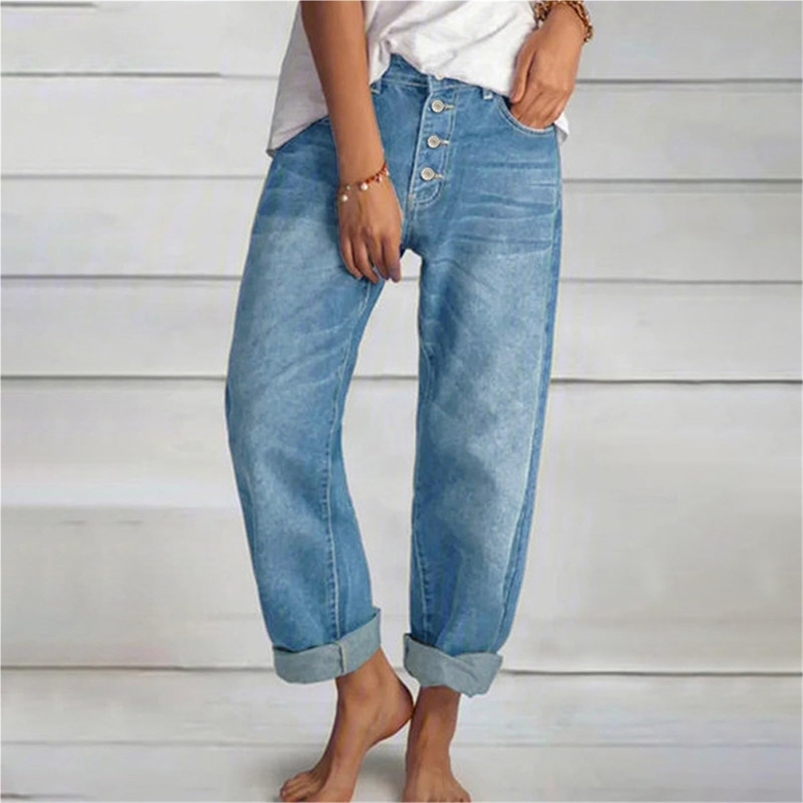 Jeans Tonneau Pour Femmes, Jeans Courts À Jambe Large, Taille Haute, Baggy, Boyfriend, Mom, Pantalon En Denim À La Cheville Avec Poches, Streetwear En Denim, Jeans Baggy Pour Femmes