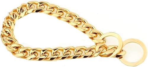 Miniatura 2 de Collar de cadena de acero inoxidable dorado de 0.472in para perro de Pit Bull, Mastiff, Bulldog y razas grandes de 12 pulgadas a 34 pulgadas