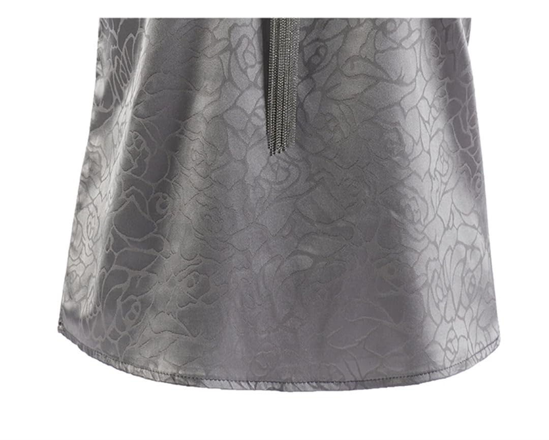 Camicia da donna con scollo a V senza maniche in tinta unita estiva con stampa floreale in seta casual