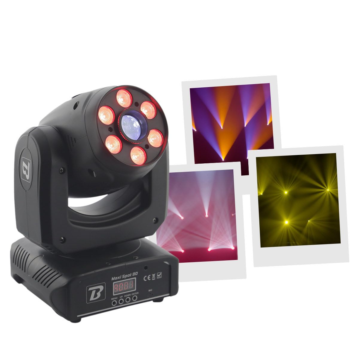 BoomToneDJ Maxi Spot 90 LED RGB 90 W Lyre Wash/Beam DMX Auto, Musikerkennung, 7 Gobos, Shake-Effekt, Stroboskop, Bühnenbeleuchtung für Abend, Bar, Club, DJ