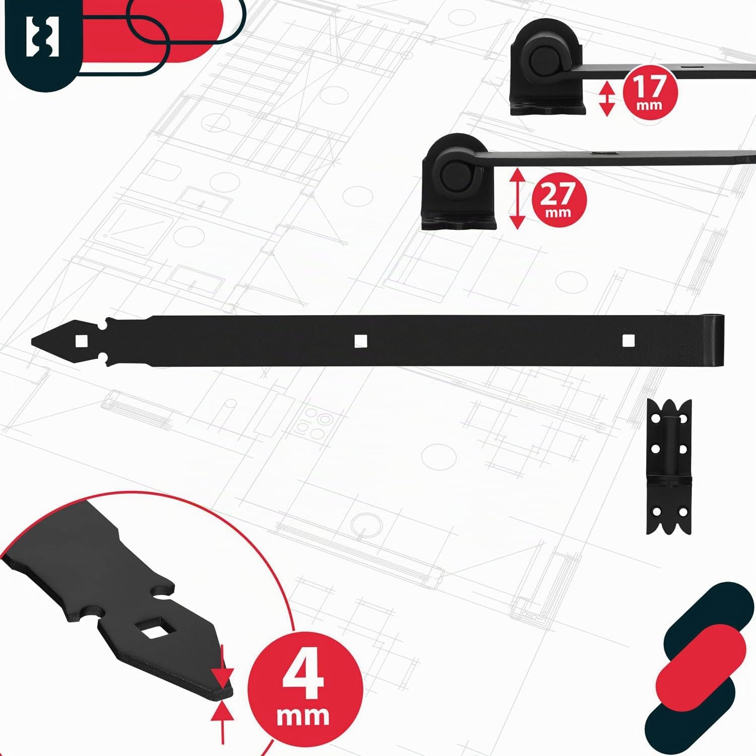 KOTARBAU® Ladenband 2 St. mit Kloben Torband Türband Torscharnier Scharnier Baubeschlag Torbeschlag Türbeschlag Rostfrei Torzubehör Pulverbeschichtet 600 mm