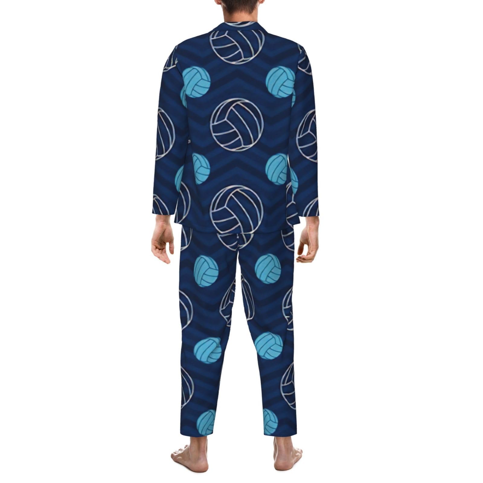 Blu Pallavolo Stampa Uomini Manica Lunga Pigiama Set Due Pezzi Lounge Pantaloni Per Inverno Autunno Primavera Estate