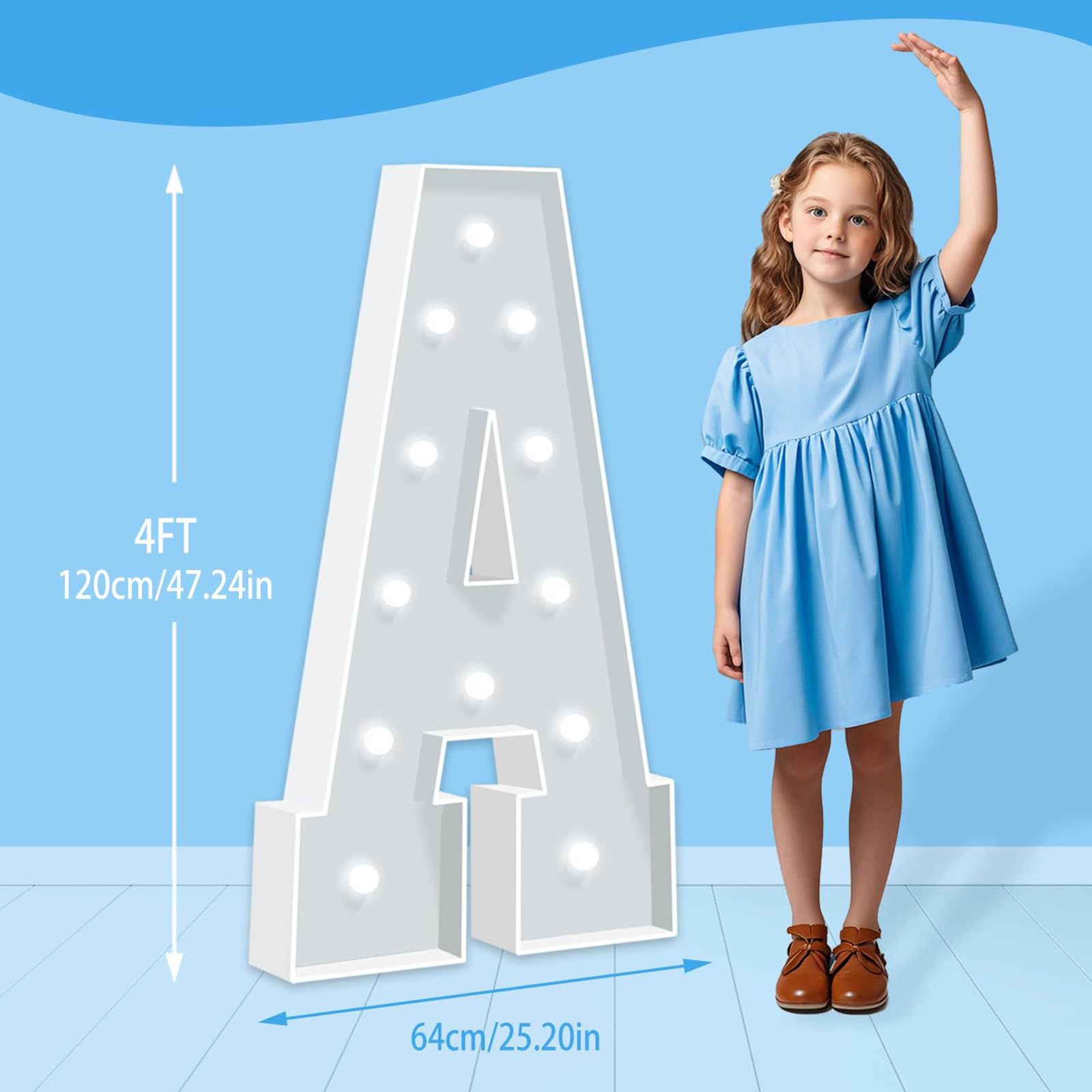 Lettere a LED illuminate per tendone, 1,2 m, grande cartello luminoso con numeri luminosi, fai da te, per sfondo di eventi, bar, club, riunioni di famiglia e celebrazioni, A, 120 cm