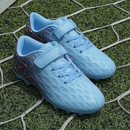 brooman Kids Firm Ground Soccer Cleats Boys Girls Athletic Outdoor Football Shoes (4,Blue Navy)