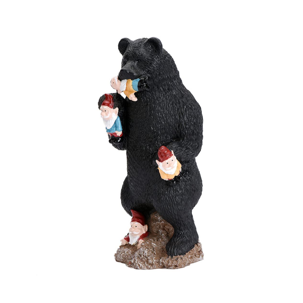 Muiltvoe Black Realistic Bear Statue Gnome Large Outdoor Garden Statue Gnome Eating Bear For Home Decor