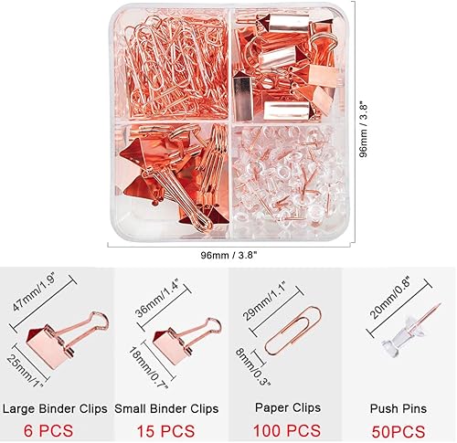 Miniatura 2 de Clips para carpetas de papel con caja para suministros de oficina, escuela y hogar (oro rosa)