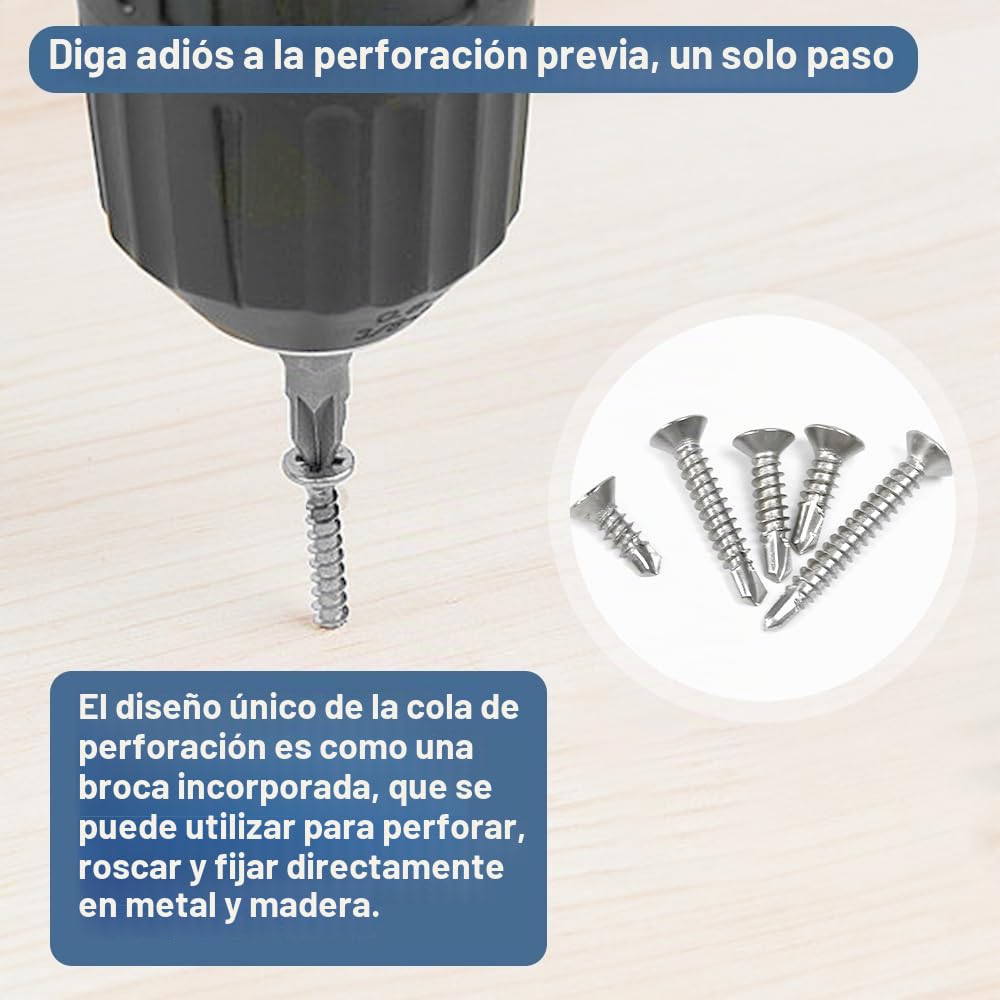 260 PCS Tornillos Autorroscantes de Acero Inoxidable 4.2 x 13/16/19/25/32 mm, Tornillos Autoperforantes de Cabeza Plana, Juego deTornillos Roscachapas para Metal, Láminas, Plástico y Madera