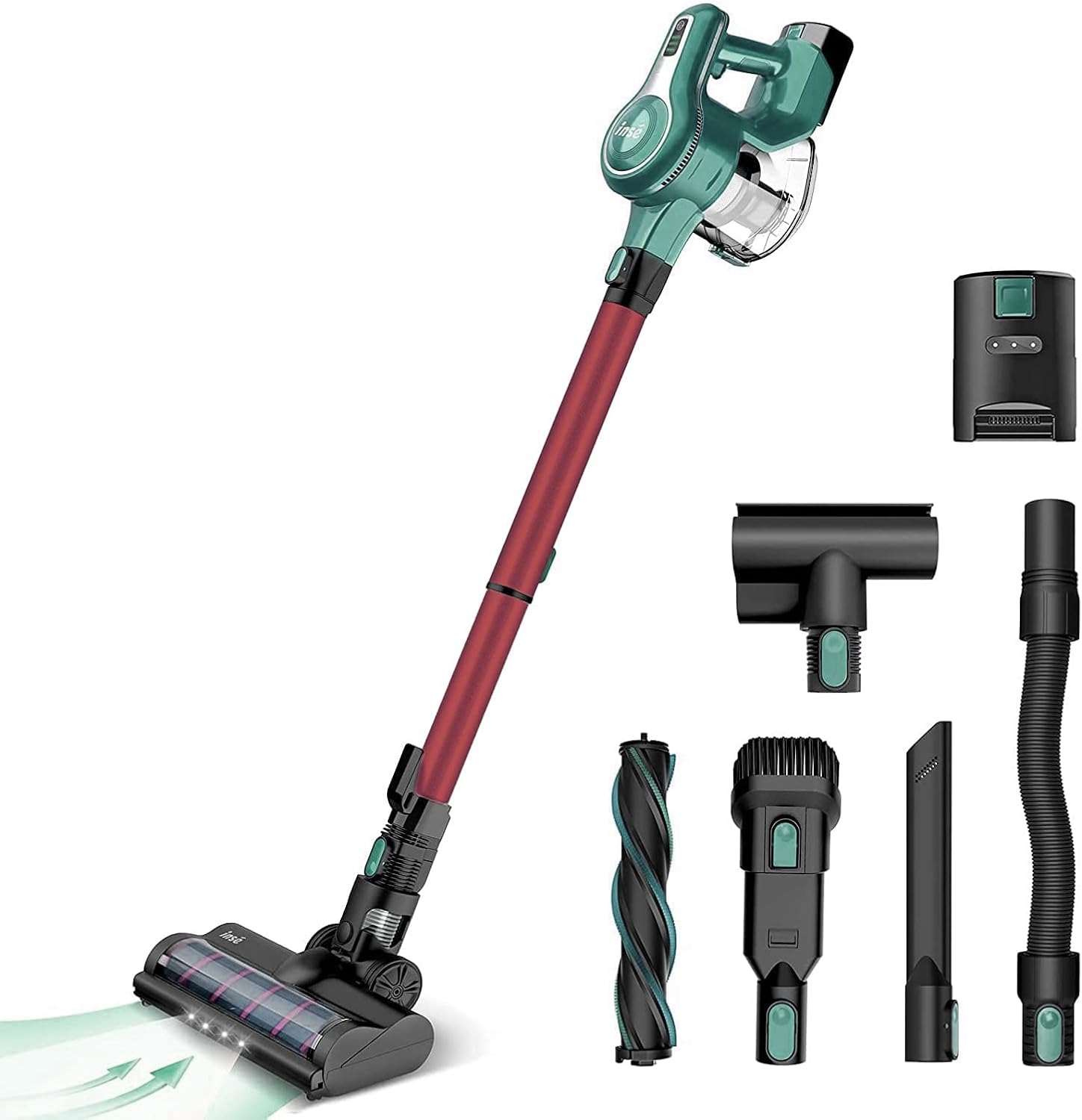 INSE Cordless Vacuum Cleaner, 23Kpa 265W Powerful Suction Stick Vacuum Cleaner, Up to 45min Runtime, Rechargeable Battery Vacuum, 10-in-1 Lightweight Vacuum for Carpet Hard Floor Pet Hair, S6T Breen