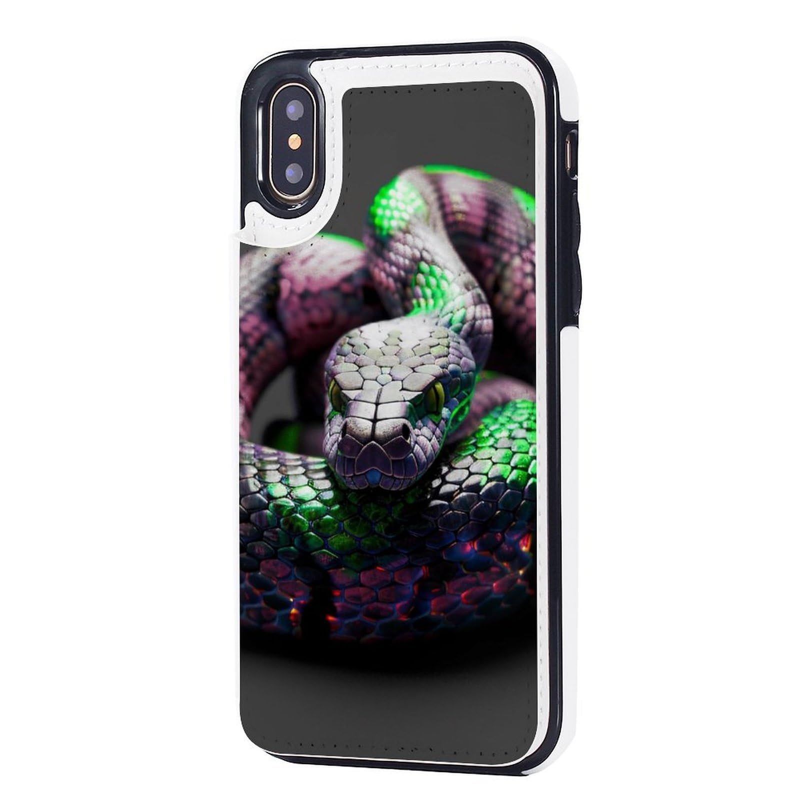 Etui portfelowe na iPhone'a X/XS, nadruk węża 3D, skórzane etui na telefon z przegródką na karty