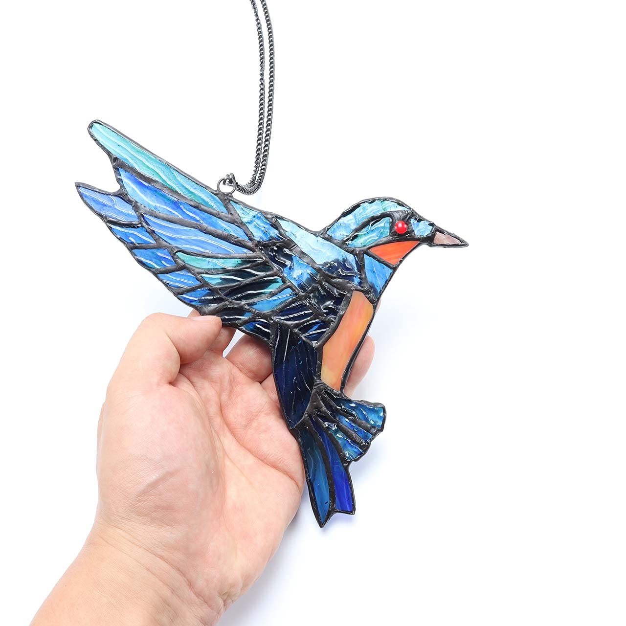 Bieye W10049 Colibrí Tiffany estilo vidriera colgado para ventana con cadena y gancho de ventosa (7 pulgadas de ancho x 8 pulgadas de alto)