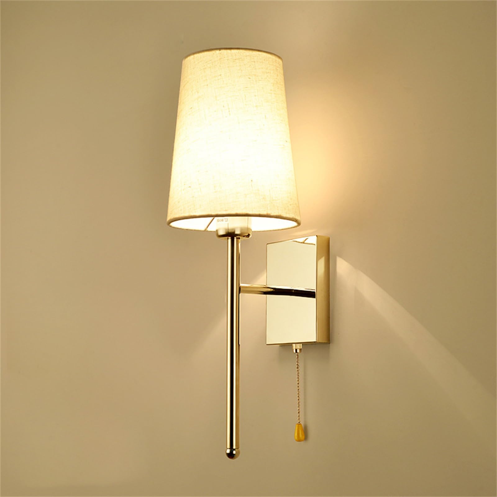 KBUUKYYXouy Indoor Wall Sconces Chain Switch Gold Wall Light Fixture Industrial Wall Sconce Wall Lamps with Premium Linen Fabric Lamp Shade Living Room Hallway E26 Socket Glass Shade (A)(A)