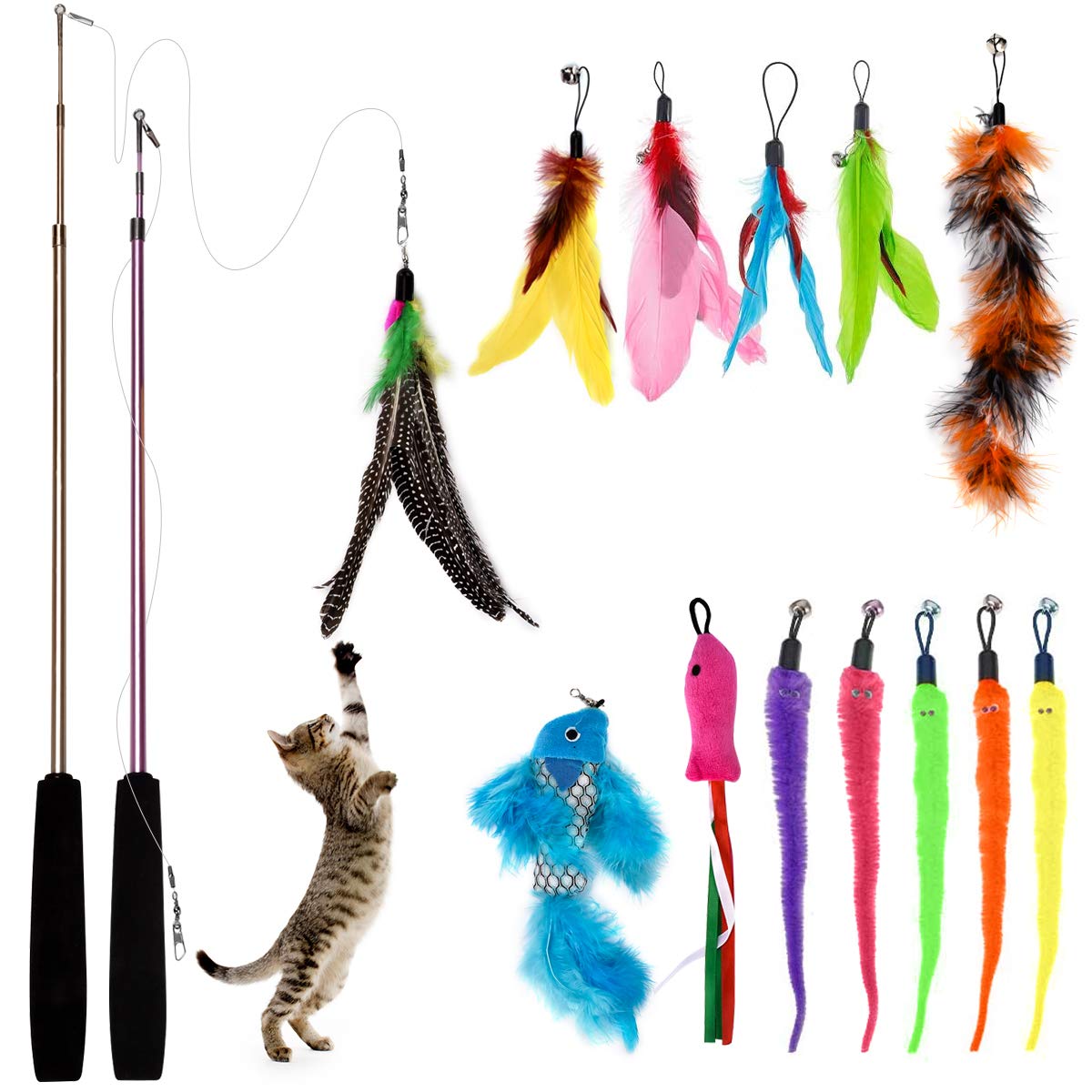 Bojafa Cat Toys for Indoor Cats Adult: Interactive Kitten Feather Wand Toys - 15Pcs Cat Teaser ToysBojafa Cat Toys for Indoor Cats Adult: Interactive Kit…