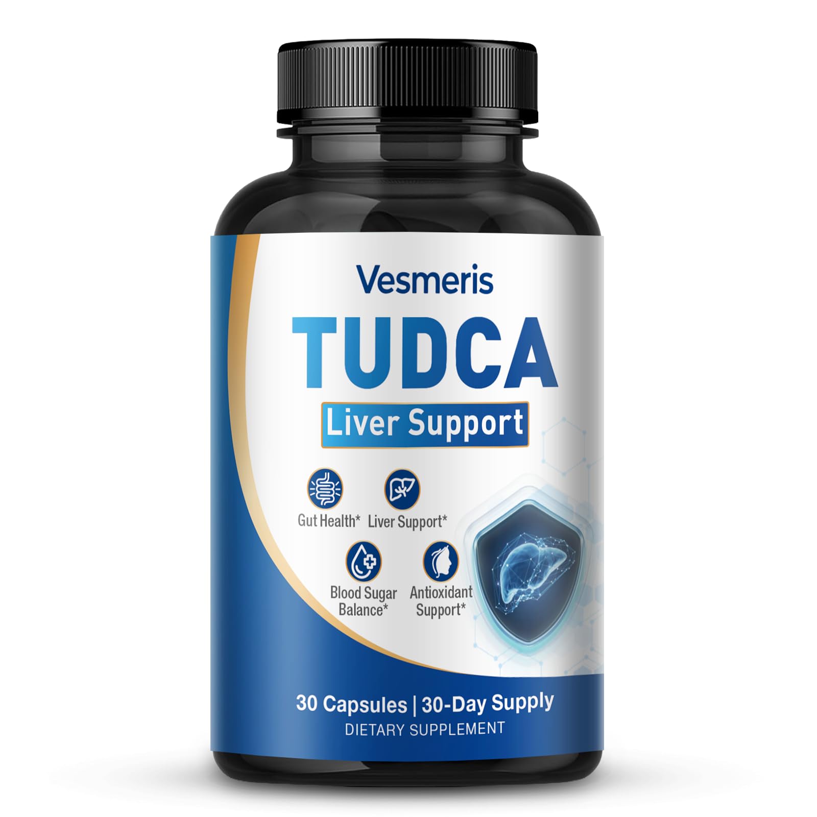 TUDCA Supplement, 250mg High Purity Tauroursodeoxycholic Acid - Clean Powerful TUDCA Liver Support for Liver Health, Bile Flow, Gallbladder Support, and Digestive Health, Vegan, 30 Capsules