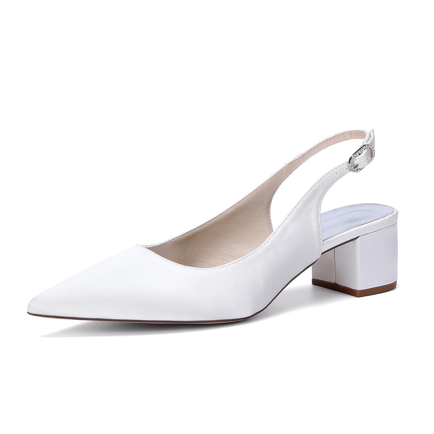 Generico Scarpe Donna in Raso Slingback con Tacco Largo 4,5Cm Punta Stretta, Scarpe Comode per Matrimonio, Ufficio, Serate E Uso Quotidiano
