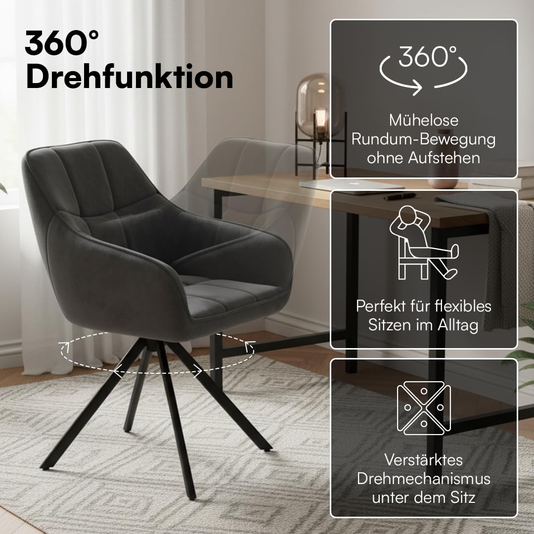 skølm Sköll Esszimmerstühle 6er Set, Dunkelgrau, Samt, drehbar, bis 150 kg