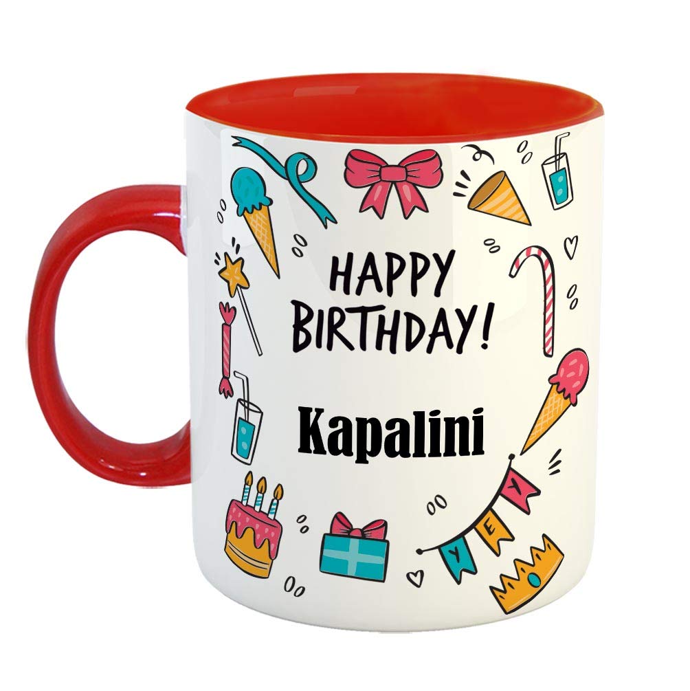 FurnishFantasy Ceramic Coffee Mug - Best Gift for Happy Birthday Mug , Color - Red, Name - Kapalini