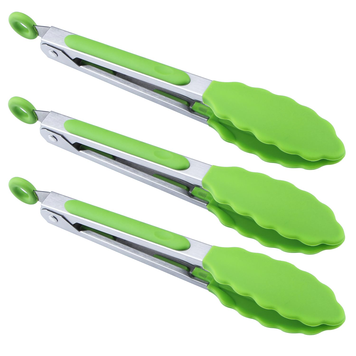 MSY BIGSUNNY Kitchen Food Tongs - 7" Mini Silicone Serving Tongs - Set of 3 (Green)