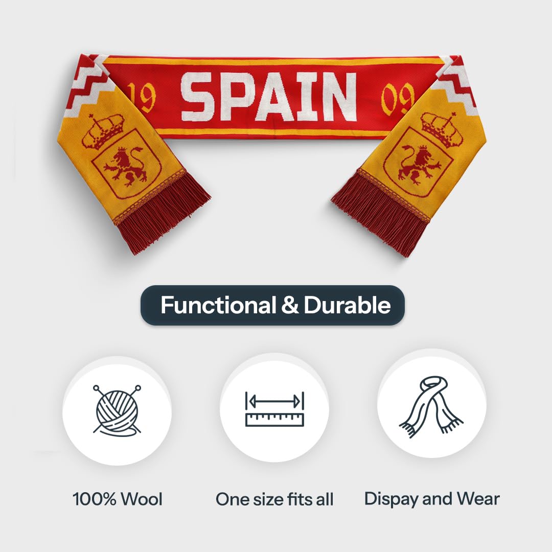 TACKLE FROM BEHIND Spain Knitted Football Scarf, 100% Wool, 48" x 7", Soft and Warm, with Hanger, Gift for Football Fans 4