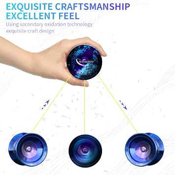 Yoyo Professional, Metal Responsive Yo yo for Kids Beginners, Unresponsive Yo yo for Adults Intermediate-Advanced Players with U Type KK Bearing + Glove and 10 Replacement Yoyos StringsBlue