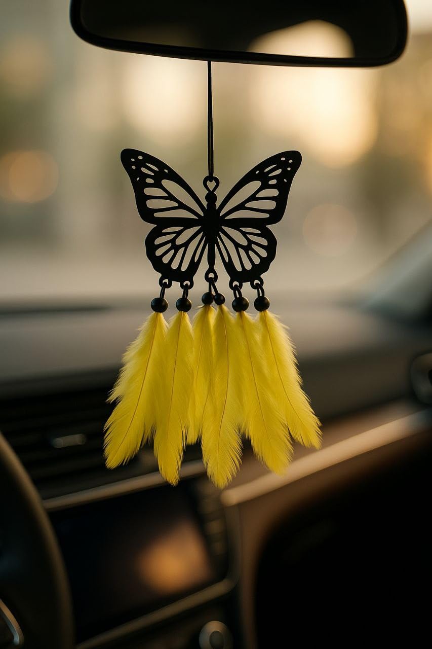 Dreamscape Car Mirror Hanging Dream Catcher, Handcrafted Interior Accessory, Elegant Decorative Ornament for Vehicle Rearview Mirror Charm for Auto Decor Uniqe Design (Butterfly)-image-29