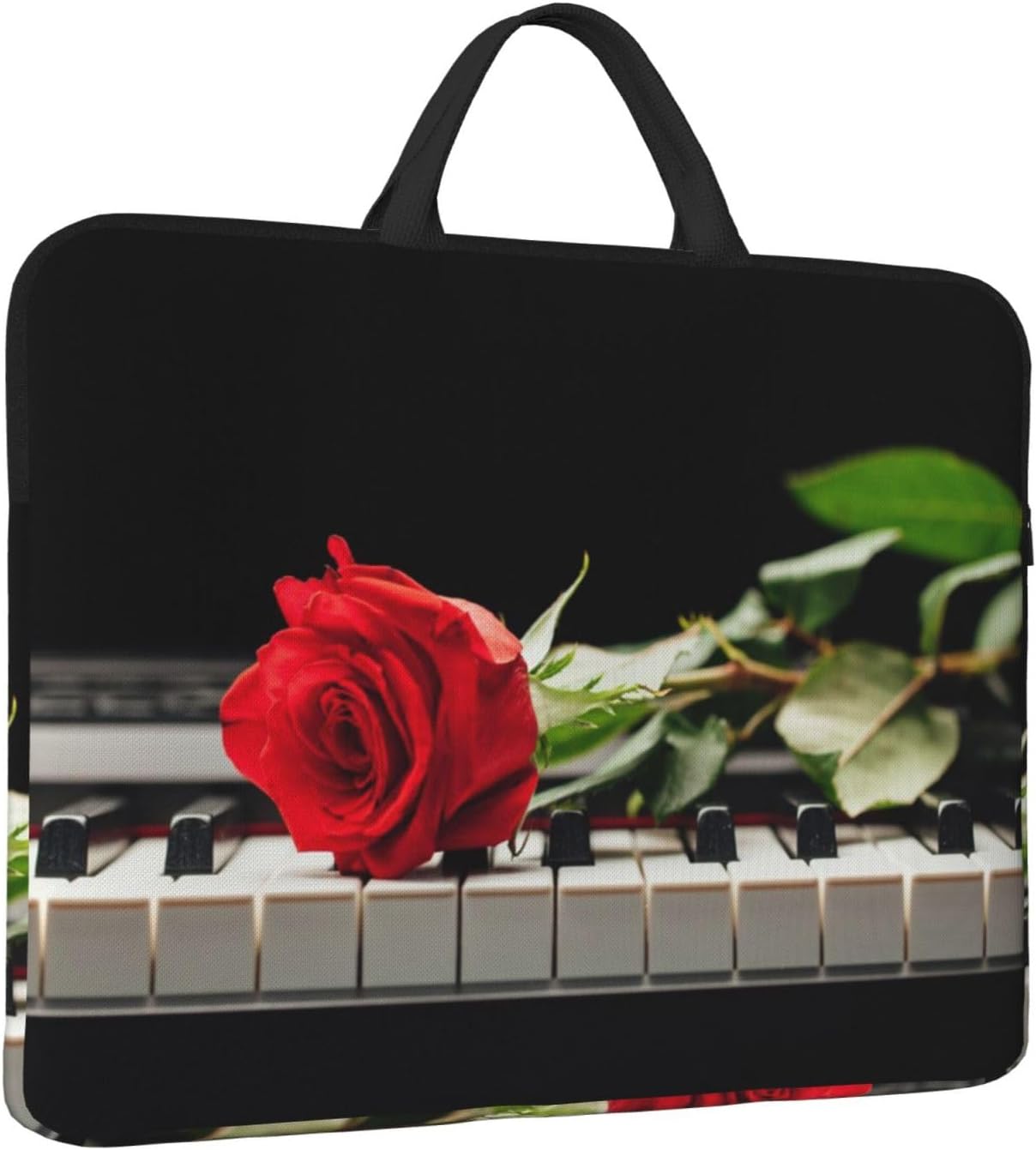 Red Rose On Piano Print Protective 14 Inch Laptop Case,Laptop Sleeve With Handle Compatible,Carrying Computer Bag