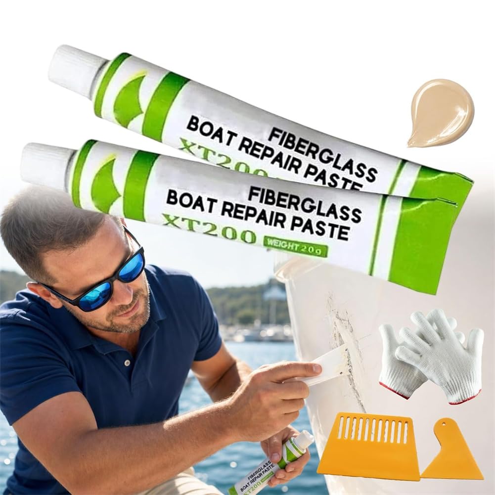 XT200 Universal Repair Paste,2Pcs Fiberglass Boat Repair Paste,Scratch Remover Touch Up Fix Tools,Marine Fiberglass Repair Kit for Boats, Quick Dry Resin,for Scratches,Cracks,Gouges (Mud Yellow)