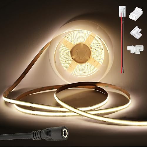 COB - Tira de luces LED blancas de 16.4 pies, 4000 K blanco natural brillante, 12 V, 1600 LED, CRI90, cinta LED flexible para dormitorio, cocina,