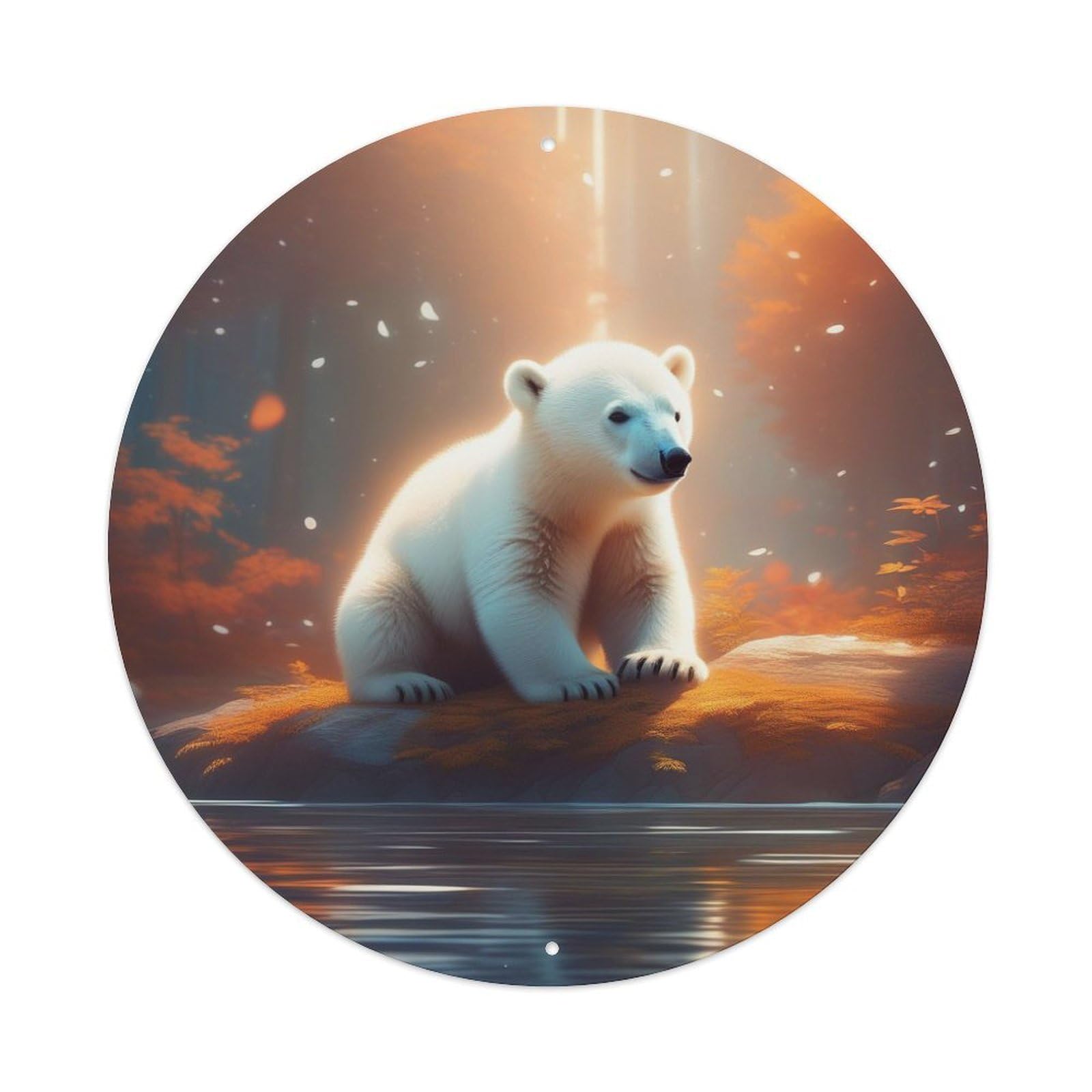 Animal Artwork Little Polar Bear by The River Vintage Metal Tin Sign Plaque Wall Decor for Cafe, Club Bar, Office, Garden Metal Poster 8x8Inch
