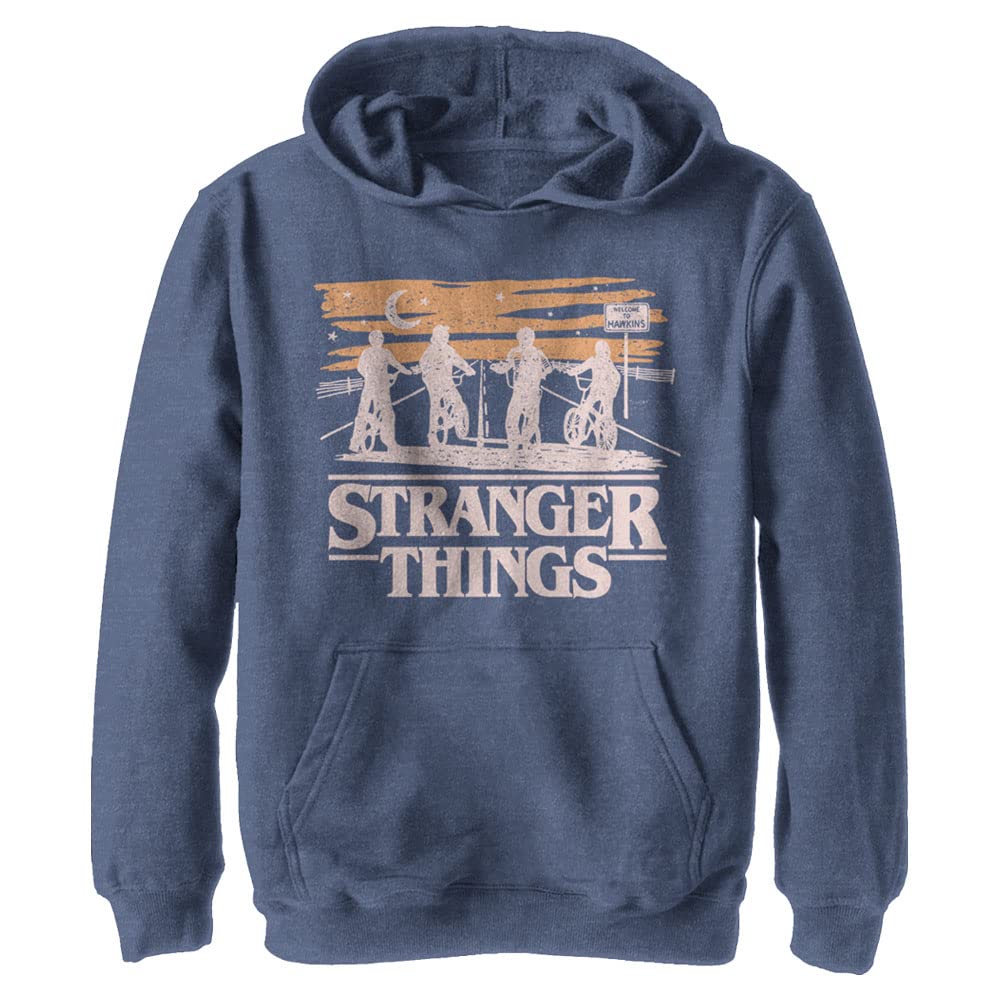 Stranger Things Jank Drawing Youth Pullover Hoodie Navy Blue Heather, Large