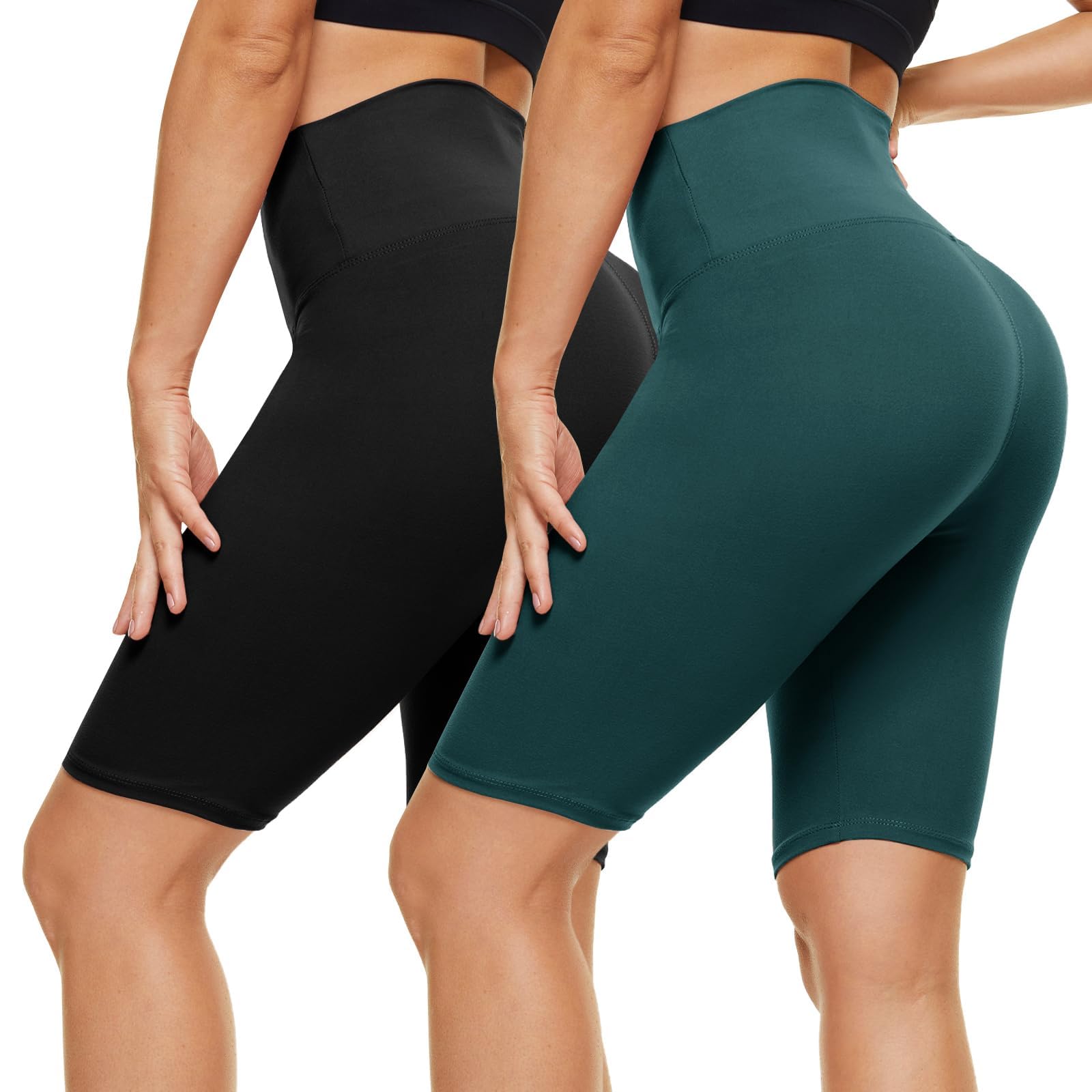 CAMPSNAIL 2er Pack Radlerhosen Damen High Waist Kurze Sporthose Leggings Sport Yoga Shorts Sommer Elastisch