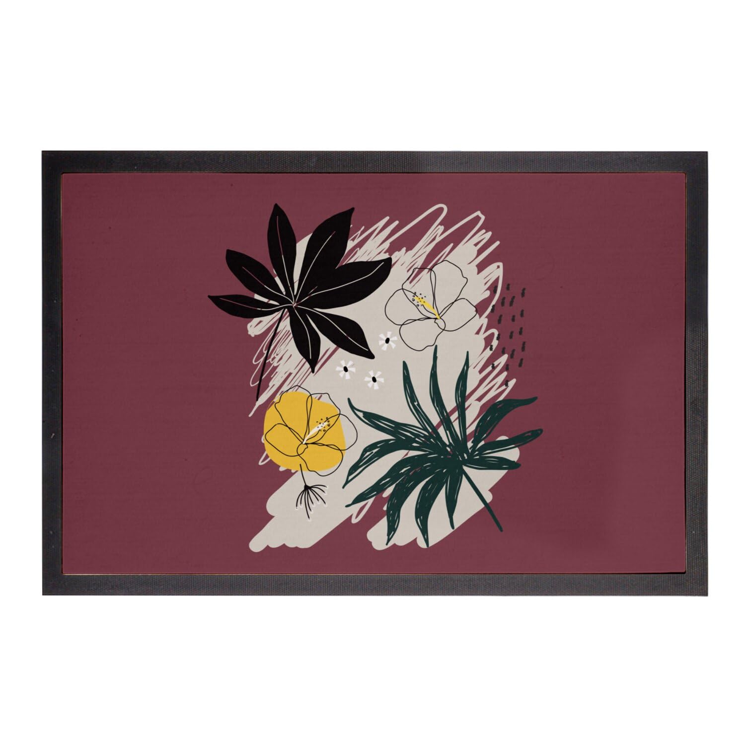 Paillasson rouge au motif hibiscus et jungle minimaliste exotique 60x40