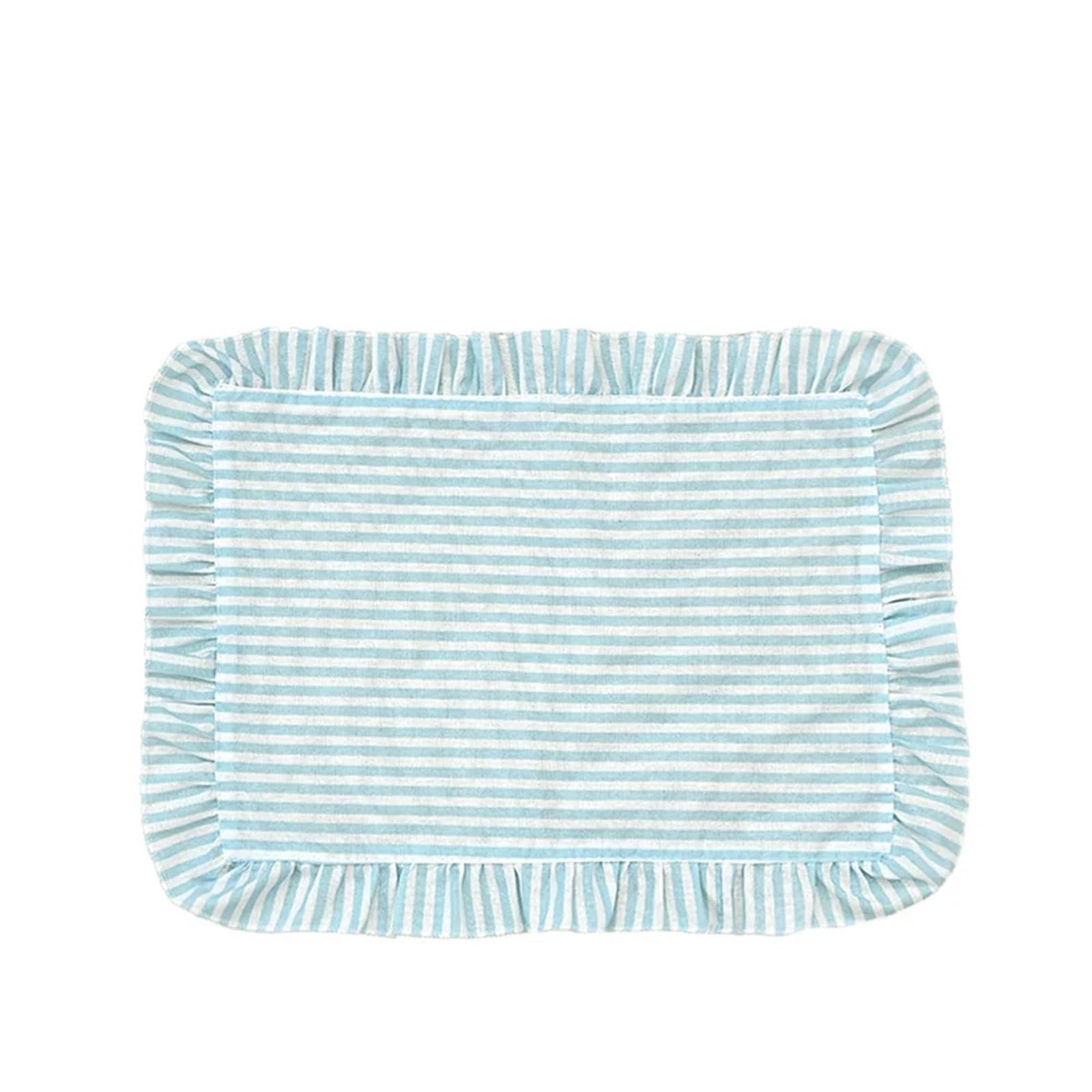 Ruffle Placemats Blue White Striped Ruffled Placemat Kitchen Dining 12x16inch Table Coaster RestaurantDecor(1PCS-BLUE)