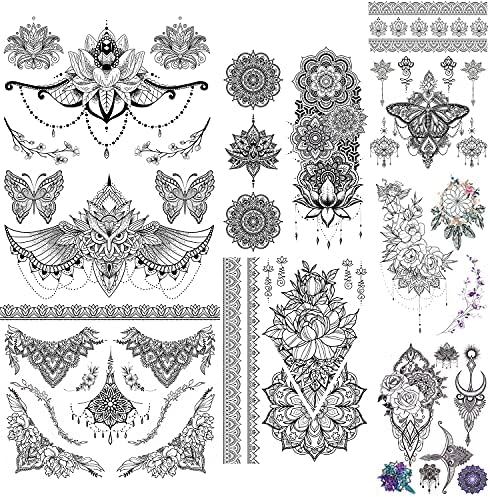 GLARYYEARS Black Lace Temporary Tattoos Fake Mandala Stickers for Women