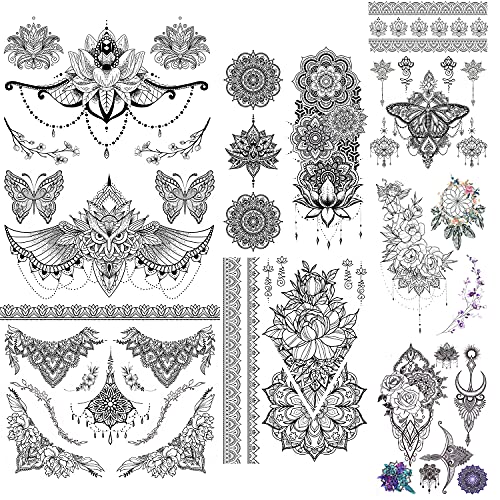 Glaryyears Black Lace Temporary Tattoo for Women Girls, 60+ Patterns
