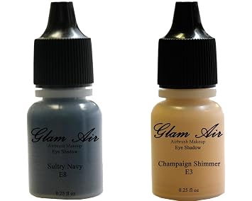 Glam Air Set of 2 Colors-sultry Navy & Champaign Shimmer Airbrush Water-based 0.25 Fl. Oz. Bottles of Eyeshadow Sultry Navy & Champaign Shimmer