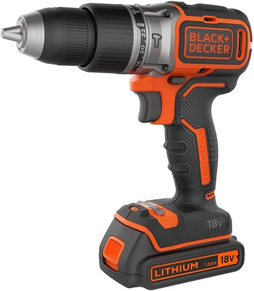 BLACK+DECKER – Taladro Percutor 18V con 2 Baterías de 2Ah + Cargador y Maletín.