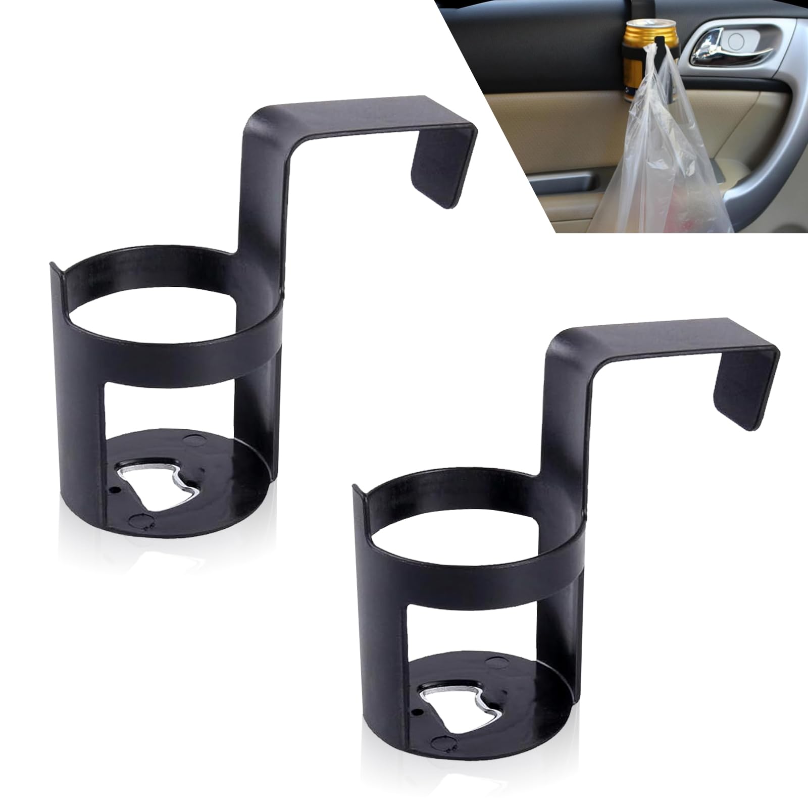 2 PCS Car Portable Hollow Design Cup Holder, 2.55" x 4.52" ABS Suspension Side Window Seat Armrest Cup Holder, Multi-Function Quick Mouting Accessories, Suitable for Most Car Models (Black)