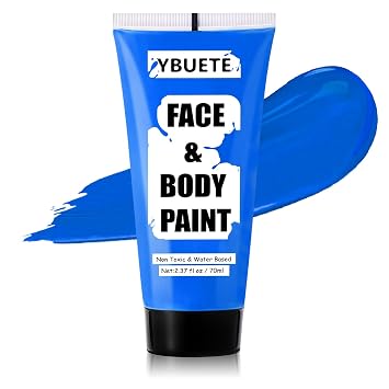 YBUETE Blue Water Based Face Body Paint, 2.37 OZ Large Tube Full Coverage Face Paint for Avatar Mermaid Cosplay Makeup, Washable Royal Blue Body Painting Cream for Adult Halloween SFX Makeup