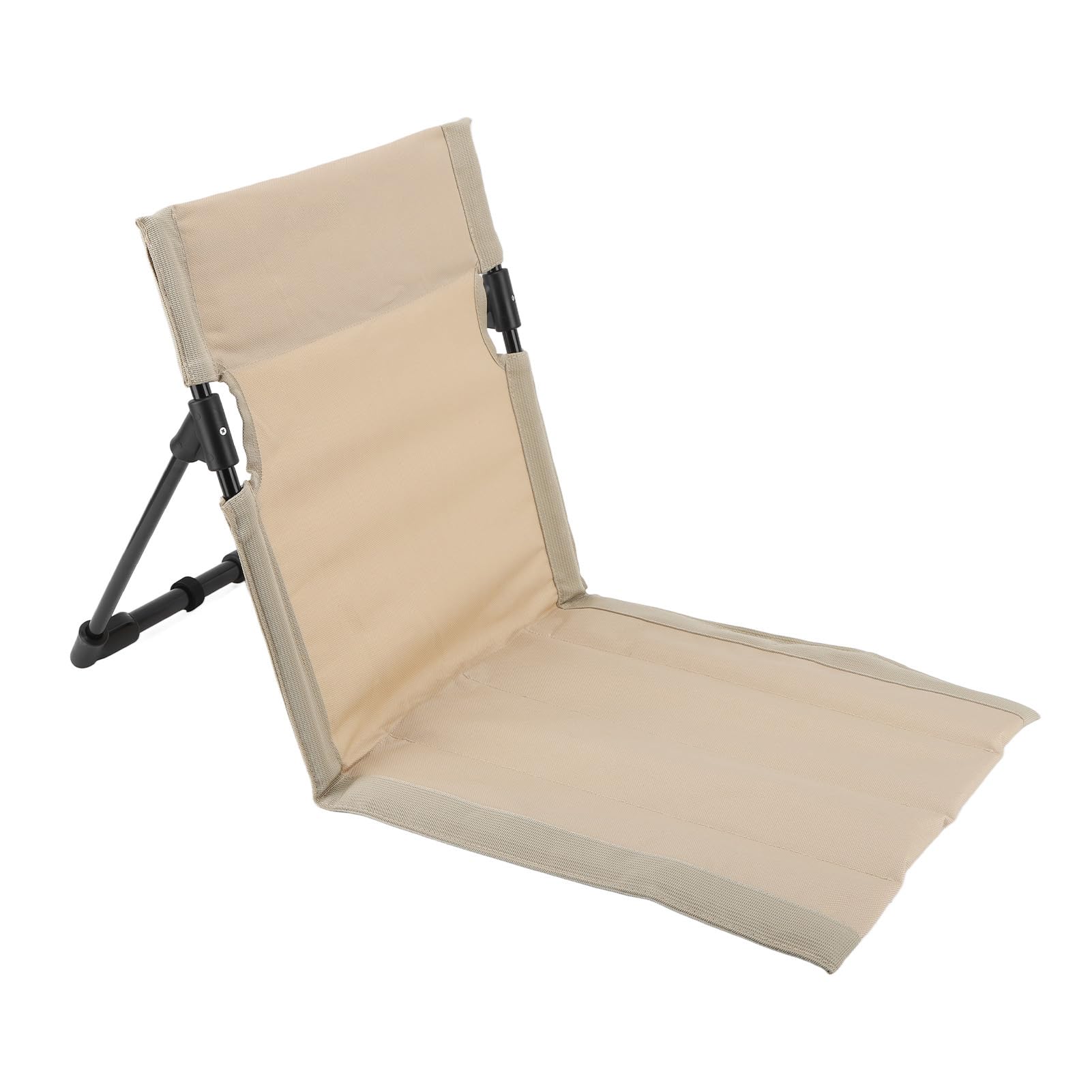 Outdoors Folding Beach Lounger, Portable Mat Chair With Oversized Zippered Pocket, Adjustable Backrest, Storage Pouch for Travel, Camping (Khaki)